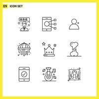 Group of 9 Modern Outlines Set for wreath award discover people achievement park Editable Vector Design Elements