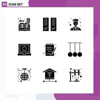 Modern Set of 9 Solid Glyphs and symbols such as document security school laptop site Editable Vector Design Elements