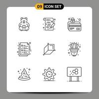 Pack of 9 Modern Outlines Signs and Symbols for Web Print Media such as page file atm card document protection Editable Vector Design Elements