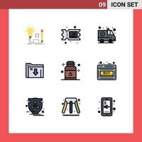 Universal Icon Symbols Group of 9 Modern Filledline Flat Colors of oil hair ambulance download folder Editable Vector Design Elements