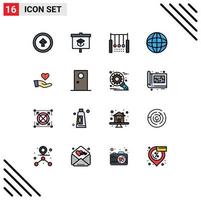 Flat Color Filled Line Pack of 16 Universal Symbols of charity internet school globe ring Editable Creative Vector Design Elements