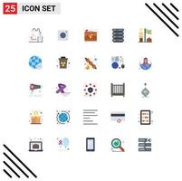 25 User Interface Flat Color Pack of modern Signs and Symbols of businessman accomplished bag server hosting Editable Vector Design Elements