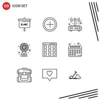 Set of 9 Commercial Outlines pack for interface technology router energy buildings Editable Vector Design Elements