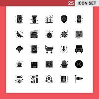 Modern Set of 25 Solid Glyphs and symbols such as food web security budget shield internet Editable Vector Design Elements