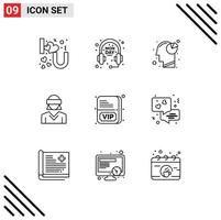 Pictogram Set of 9 Simple Outlines of member woman graph technology motion Editable Vector Design Elements