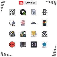 16 Thematic Vector Flat Color Filled Lines and Editable Symbols of wifi phone disc script developer Editable Creative Vector Design Elements