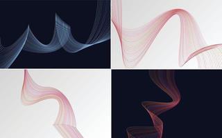 Set of 4 geometric wave pattern background Abstract waving line vector