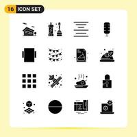 Pack of 16 Modern Solid Glyphs Signs and Symbols for Web Print Media such as party celebrate center rotate sport Editable Vector Design Elements