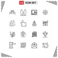 16 Universal Outline Signs Symbols of decoration cresent mac moon setting Editable Vector Design Elements