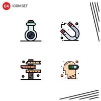 Modern Set of 4 Filledline Flat Colors and symbols such as bacteria signs education cowboy battery Editable Vector Design Elements