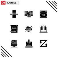 Pack of 9 Modern Solid Glyphs Signs and Symbols for Web Print Media such as browser pen web rgb color Editable Vector Design Elements