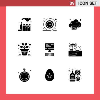 9 Universal Solid Glyphs Set for Web and Mobile Applications computing keyboard gallery computer office Editable Vector Design Elements