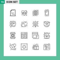 16 User Interface Outline Pack of modern Signs and Symbols of samsung mobile international smart phone labour Editable Vector Design Elements