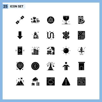 paquete de líneas vectoriales editables de 25 glifos sólidos simples de monedas logísticas gdpr frágil precaución elementos de diseño vectorial editables vector