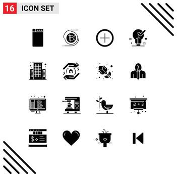 Modern Set of 16 Solid Glyphs and symbols such as appraisal business user building ok Editable Vector Design Elements