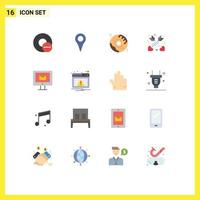 Modern Set of 16 Flat Colors Pictograph of chat computer pin love affection Editable Pack of Creative Vector Design Elements