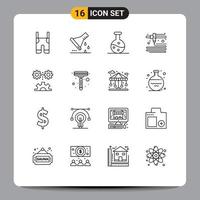 Mobile Interface Outline Set of 16 Pictograms of engineering science applied science sample flask printing science Editable Vector Design Elements