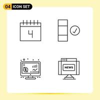 paquete de iconos de vector de stock de 4 signos y símbolos de línea para elementos de diseño de vector editables de comunicaciones de datos escolares de seo de calendario