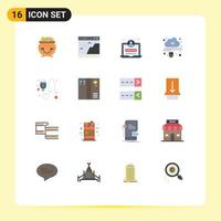 Set of 16 Modern UI Icons Symbols Signs for online data photo connected login Editable Pack of Creative Vector Design Elements