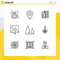 Universal Icon Symbols Group of 9 Modern Outlines of photo editing image editing location altering image notepad Editable Vector Design Elements