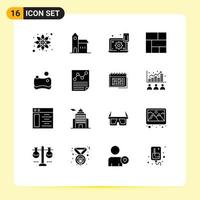 Pack of 16 Modern Solid Glyphs Signs and Symbols for Web Print Media such as hygienic section configure layout cogwheel Editable Vector Design Elements