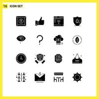 16 Universal Solid Glyphs Set for Web and Mobile Applications exclamation shield iot protection programing Editable Vector Design Elements