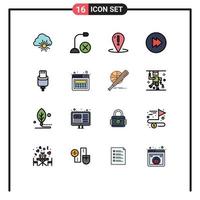 16 User Interface Flat Color Filled Line Pack of modern Signs and Symbols of charge multimedia microphone forward point Editable Creative Vector Design Elements