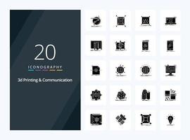 20 3d Printing And Communication Solid Glyph icon for presentation vector