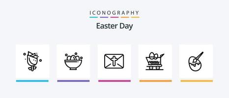Easter Line 5 Icon Pack Including egg. egg. cart. easter. bowl. Creative Icons Design vector