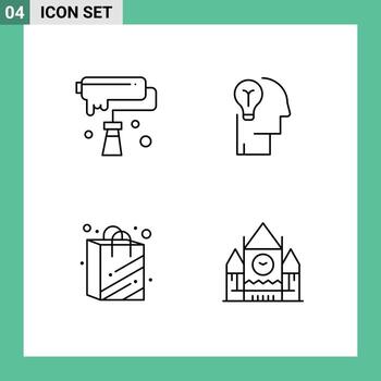 4 Universal Filledline Flat Colors Set for Web and Mobile Applications artistic solution creativity bulb shopping bag Editable Vector Design Elements
