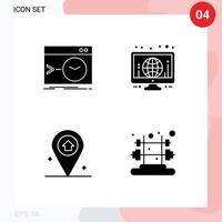 Editable Vector Line Pack of 4 Simple Solid Glyphs of admin map software monitor house Editable Vector Design Elements