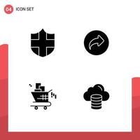 Set of 4 Modern UI Icons Symbols Signs for protection seo basic ui cloud Editable Vector Design Elements