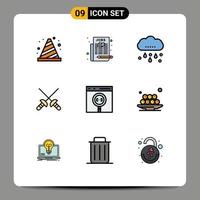 9 iconos creativos signos y símbolos modernos del navegador deporte seleccionar trabajo sable acción de gracias elementos de diseño vectorial editables vector