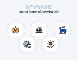 paquete de iconos llenos de línea de EE. UU. 5 diseño de iconos. EE.UU. pelota. instrumento. fútbol. americano vector