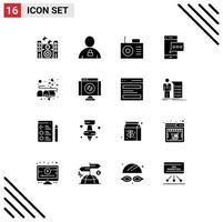 Pack of 16 Modern Solid Glyphs Signs and Symbols for Web Print Media such as love box device smart phone mobile Editable Vector Design Elements