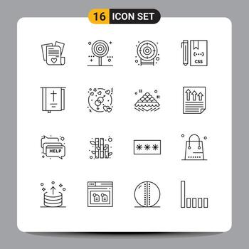 Outline Pack of 16 Universal Symbols of bible develop sweet css code Editable Vector Design Elements