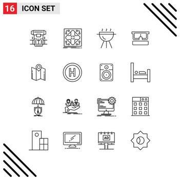 16 Universal Outlines Set for Web and Mobile Applications map medical matrix glasses cook Editable Vector Design Elements