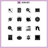 Set of 16 Vector Solid Glyphs on Grid for imac monitor responsive computer thinking Editable Vector Design Elements