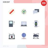 Group of 9 Modern Flat Colors Set for device computer laboratory station charge Editable Vector Design Elements