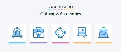 Paquete de 5 íconos azules de ropa y accesorios que incluye . moda. compras. bolsa. diseño de iconos creativos vector