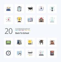 20 Back To School Flat Color icon Pack like school learning school education chair vector