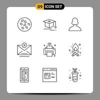 Group of 9 Outlines Signs and Symbols for internet of things printer girl email cancel Editable Vector Design Elements