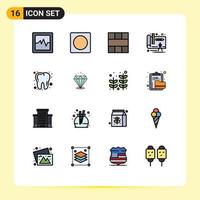 Pictogram Set of 16 Simple Flat Color Filled Lines of diamound dentist interface dental design Editable Creative Vector Design Elements