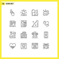 Pack of 16 Modern Outlines Signs and Symbols for Web Print Media such as paper real estate direction key medical Editable Vector Design Elements