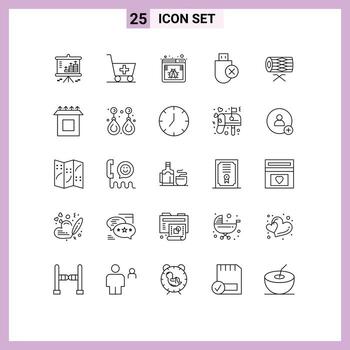25 User Interface Line Pack of modern Signs and Symbols of drum removed browser hardware computers Editable Vector Design Elements