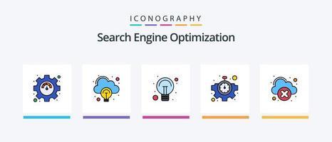 seo line llenó el paquete de 5 íconos que incluye la idea. nube. dominio. SEO mejoramiento. diseño de iconos creativos vector