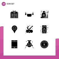 Pictogram Set of 9 Simple Solid Glyphs of navigation location transportation saving management Editable Vector Design Elements