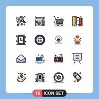 16 Universal Flat Color Filled Line Signs Symbols of network pencil cart development coding Editable Creative Vector Design Elements