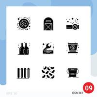 conjunto de 9 iconos de interfaz de usuario modernos símbolos signos para el día del ingeniero acción de gracias cerveza de verano elementos de diseño vectorial editables vector