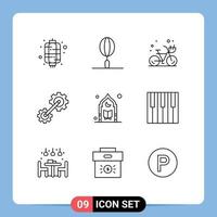 Group of 9 Outlines Signs and Symbols for muslim industrial beach engineering cogs Editable Vector Design Elements